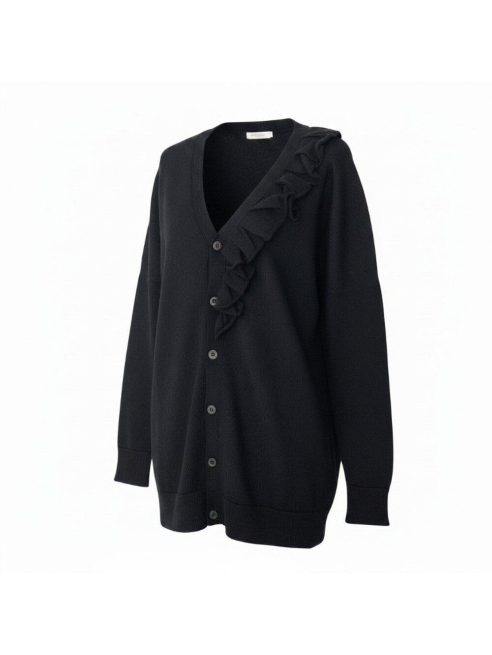 Miu Miu Knit Cardigan Asymmetric Design Ruffles Black Cashmere Silk
